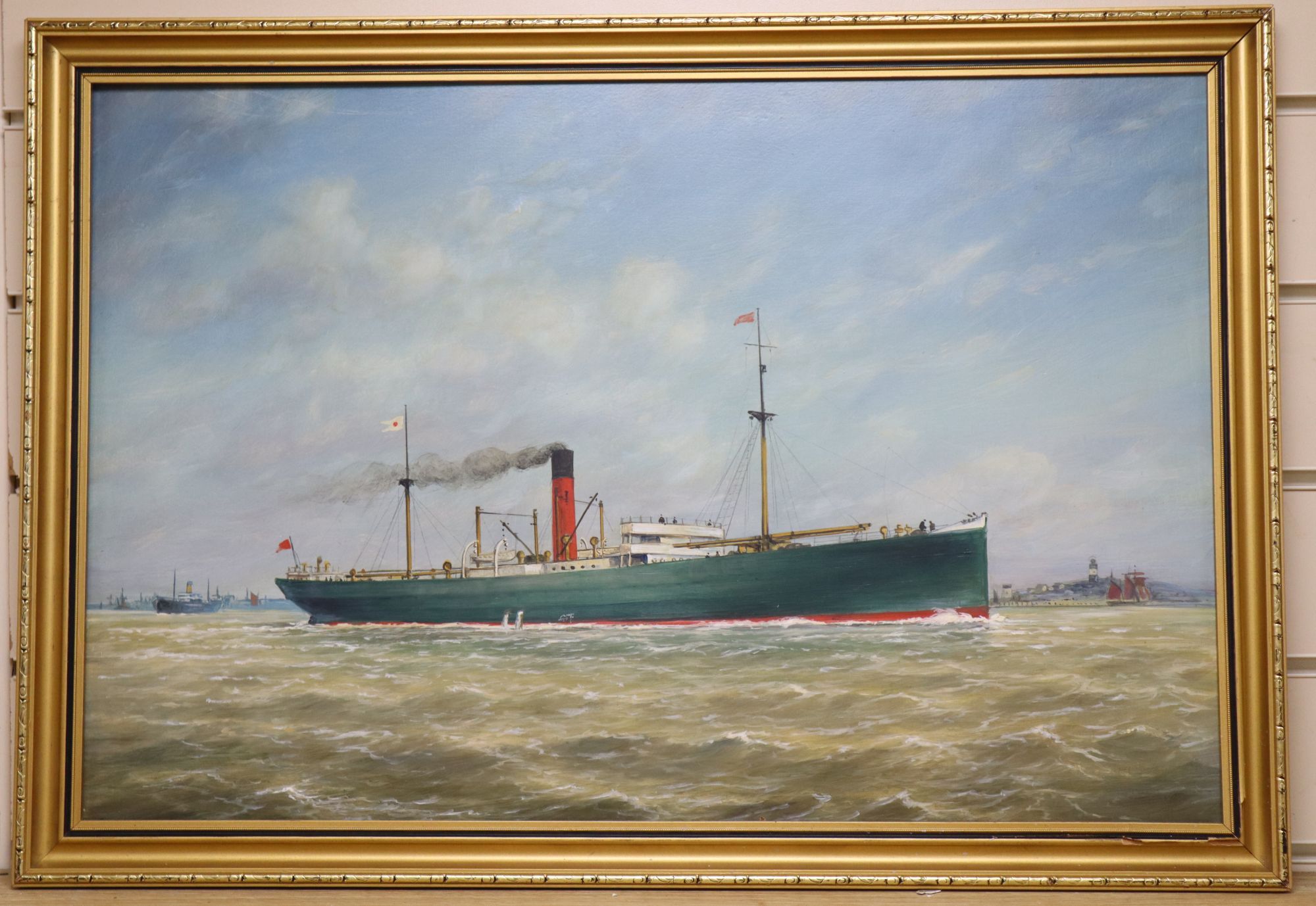 Max Parsons A.R.C.A. (1915-1998), steamship off the coast, 39 x 59cm